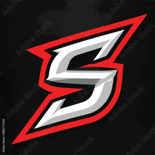 Letter S Bold Sports Logo - Red White Black Dynamic Monogram for Gaming and Team Branding