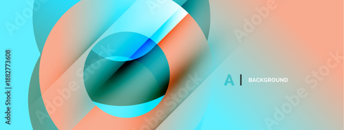 Abstract fluid shapes overlap, creating soft gradients. Turquoise, teal, peach hues blend seamlessly. Modern design element.