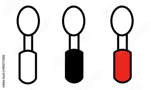 icon set of spoons in white, black and red on a white background