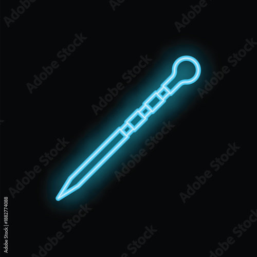 Blue neon inoculating loop glowing on black background is a minimal design great for microbiology students and laboratories