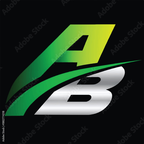 AB Modern Swoosh Logo - Dynamic Green White Tech Initials with Motion Line Design
