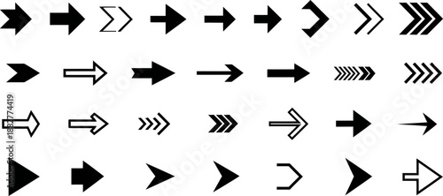 Comprehensive set of arrow icons in various shapes styles and configurations