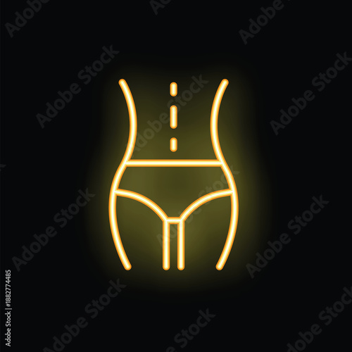 Neon yellow glowing icon of a woman body shape showing weight loss progress