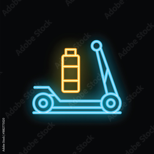 Neon sign depicting an electric scooter being charged, with a full battery indicator