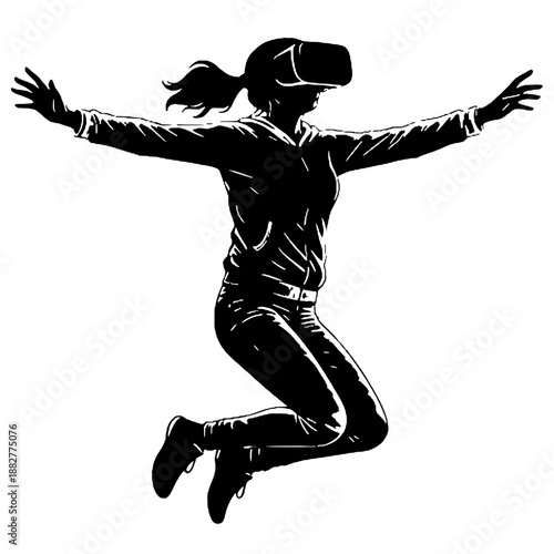 Silhouette of a woman playing virtual reality