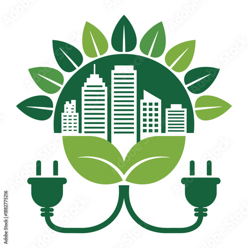 Green energy concept illustrating a sustainable urban cityscape powered by renewable resources and ecofriendly electricity connections