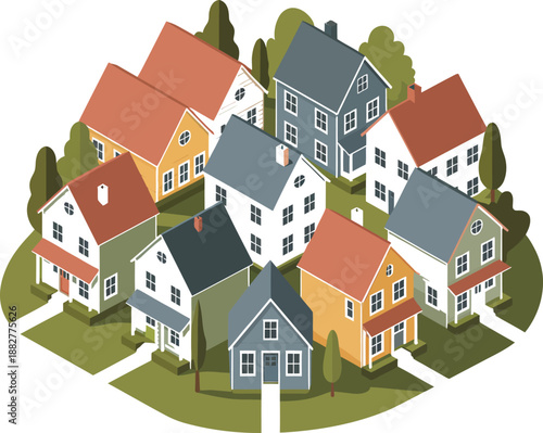 Colorful houses in a circular neighborhood isometric