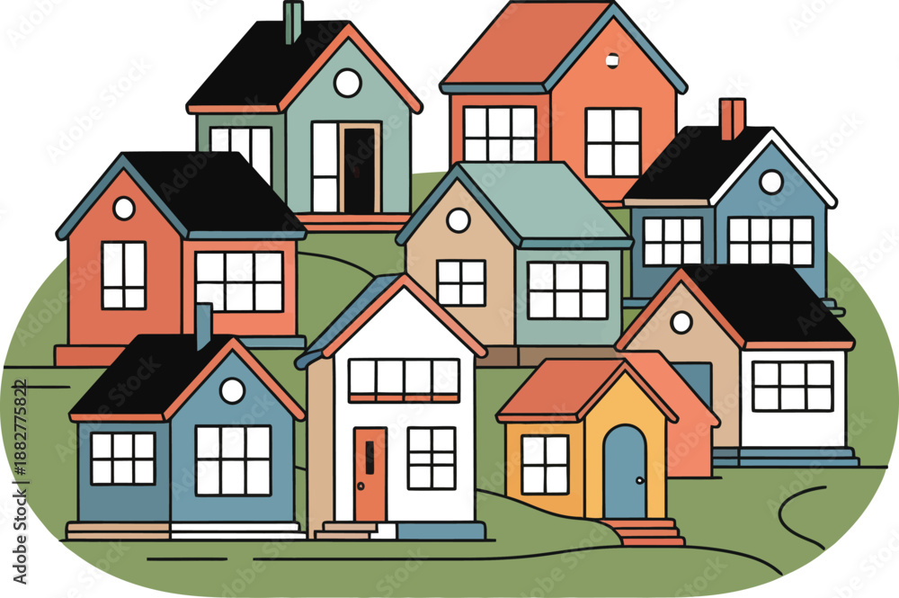 Naklejka premium Colorful houses in a suburban neighborhood homes