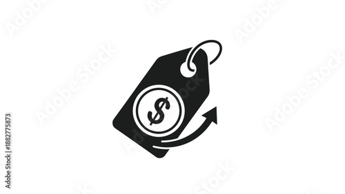 Animated price tag icon with a dollar sign and an upward arrow, representing price increases, inflation, or growing value and sales.
