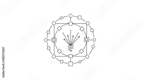 Geometric line art animation of an idea or innovation radiating outward within a network structure, symbolizing brainstorming and shared knowledge.