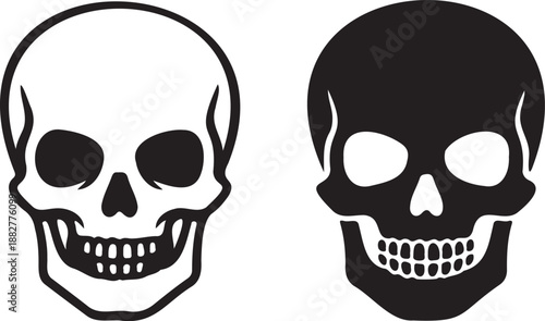 Set of 2 Black and White Skull Vector Illustrations
