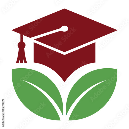 Wallpaper Mural Symbol of academic achievement and growth featuring a maroon graduation cap with tassel above green leaves isolated on white Torontodigital.ca