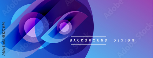 Abstract blue purple gradient circles overlap. Modern design elements create dynamic visual effect. Background suggests technology, innovation.