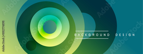 Abstract circles blend green, yellow, blue hues. Gradient layers create depth, modern visual impact. Minimal text present.