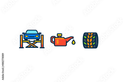 Car maintenance icons on a dark background