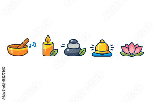 Collection of meditation and wellness icons on a gradient background