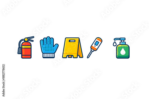 Safety and hygiene icons on a dark background
