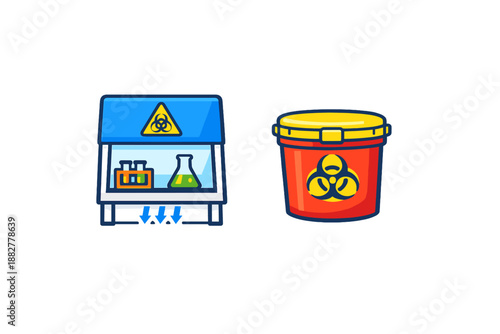 Biohazard safety equipment including a biosafety cabinet and biohazard waste bin