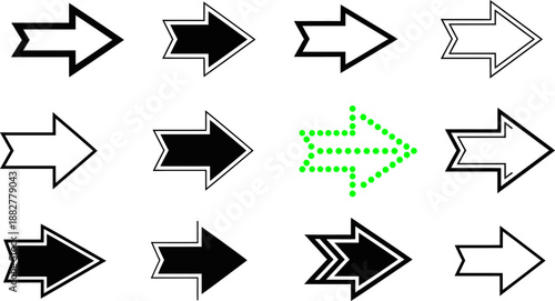 Collection of decorative outline and filled arrow shapes for modern graphic design projects