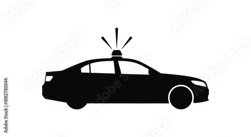 a sleek black police car with flashing lights displayed in a side profile view creating a striking and minimalist silhouette