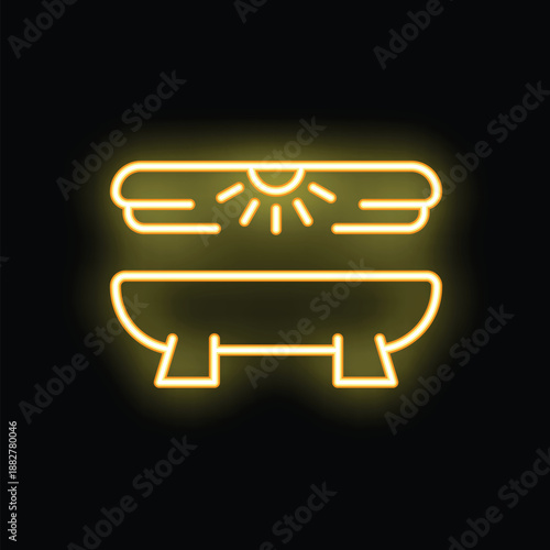 Glowing neon line solarium icon isolated on black background for your design, concept of tanning salon