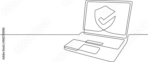 Secure laptop displaying shield icon Vector