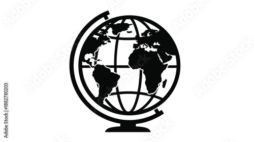 a black and white globe illustration within an oval frame silhouette