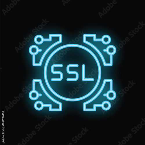 Glowing blue neon ssl icon representing secure sockets layer encryption for website security