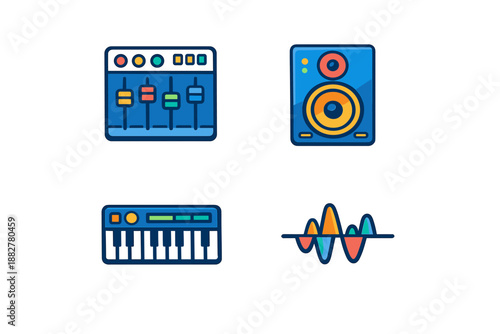 Set of four music production icons