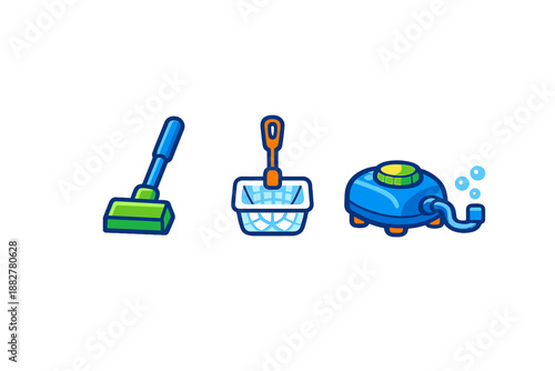 Aquarium Cleaning Tools and Air Pump Icons