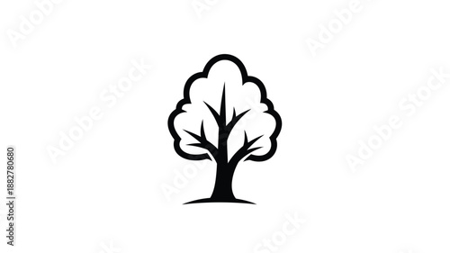 a striking black tree silhouette against a bright white background simple design