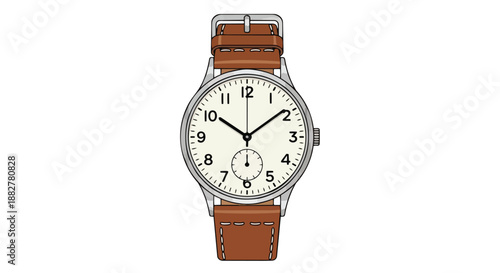 Elegant Classic Wristwatch with Brown Leather Strap and Cream Dial Illustration