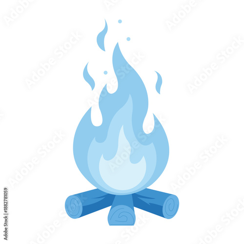Bonfire with wooden logs isolated on white background vector illustration.