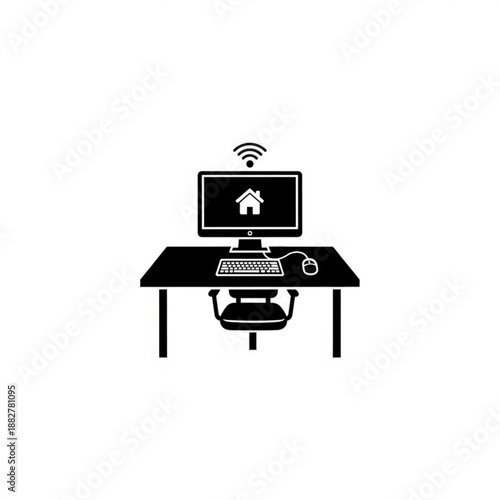 Modern home office workspace with computer and wireless connectivity illustration