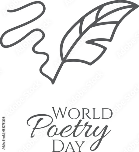 Minimalist Line Art Logo for World Poetry Day Featuring an Artistic Quill Pen