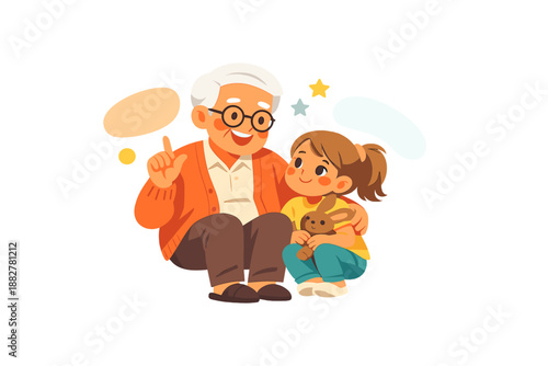 Grandfather telling a story to his granddaughter