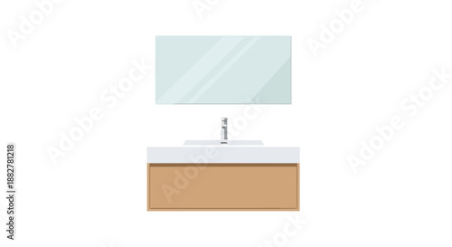 Modern Bathroom Vanity with Sink and Mirror on White Background