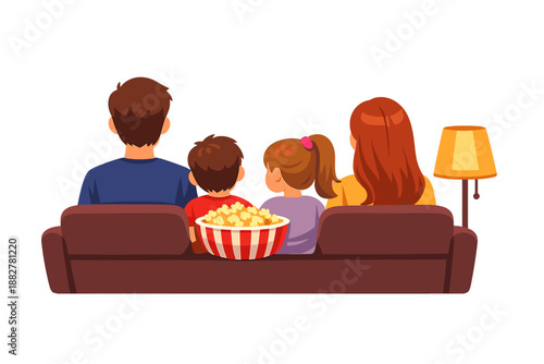 Family watching TV at night