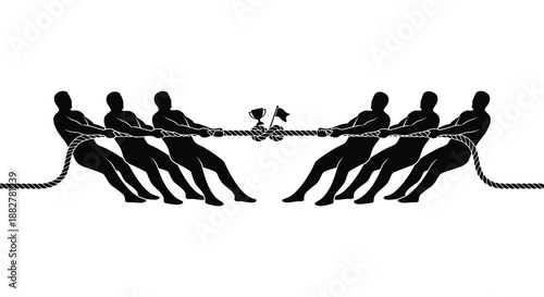a dynamic illustration depicting a group of people intensely engaged in a traditional rope pulling contest silhouette high quality professional detailed
