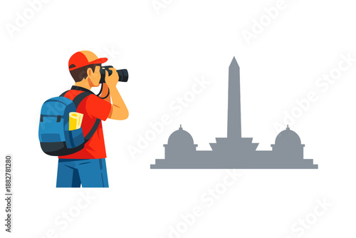 Photographer taking pictures of Washington D.C. monuments at night