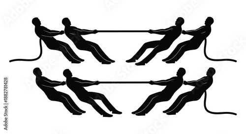 a dynamic illustration depicts two teams engaged in a vigorous tug of war competition showcasing strength and teamwork silhouette high quality