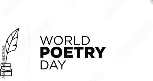 Minimalist Black and White Icon Design for World Poetry Day with Quill and Inkwell