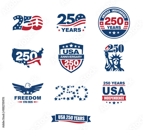 USA 250 Years Independence Anniversary Minimal Vector Icon Set