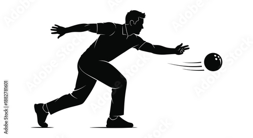 a dynamic illustration depicts a bowling player in motion releasing a ball with focused energy showcasing athletic prowess silhouette high quality
