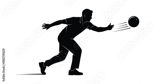 a dynamic black silhouette depicts a man in motion throwing a ball with considerable force and a distinct sense of energy silhouette
