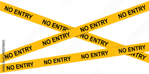 Crossed no entry tape icon, restricted access warning symbol for blocked area, safety control and danger sign design