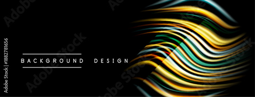 Abstract flowing lines create vibrant, dynamic visual effect. Dark background emphasizes colorful wave pattern. Modern design element.