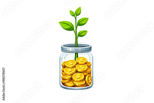 Growing Plant in Jar of Coins