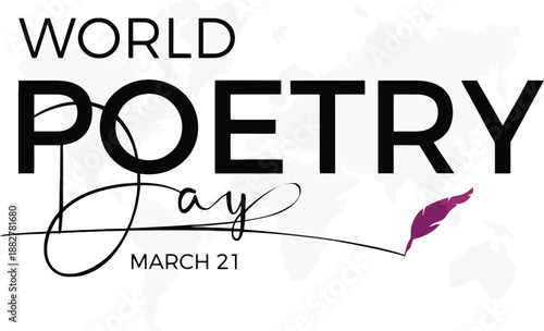Minimalist Modern Typography Poster for World Poetry Day March 21 with Purple Feather