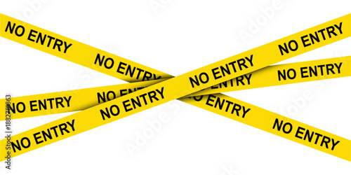 Yellow no entry warning tape crossed, restricted area barrier, security caution sign, danger access concept